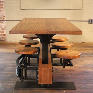 Oak Cafe Style Dining Table with Attached Swing Out Seats image 4
