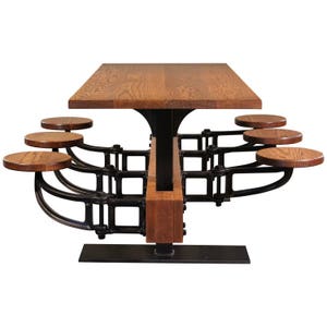Oak Cafe Style Dining Table with Attached Swing Out Seats image 1