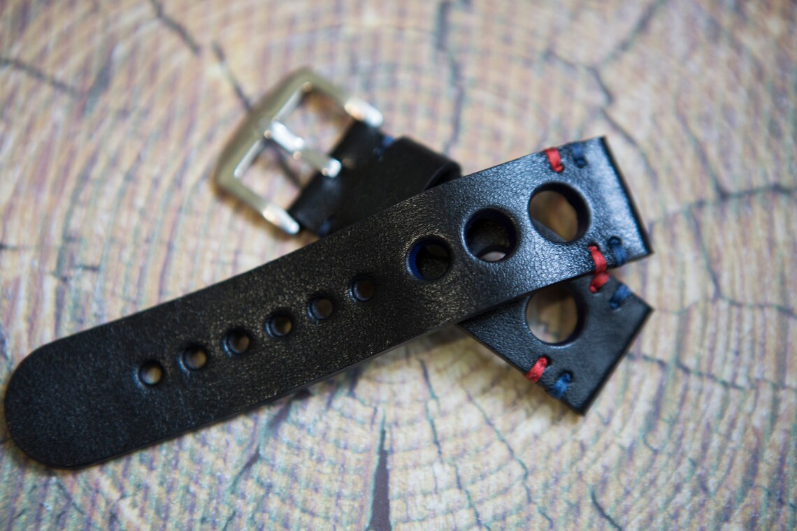 Watch Strap Leather Watch Strap Rally Sport Black Wrist Watch Etsy