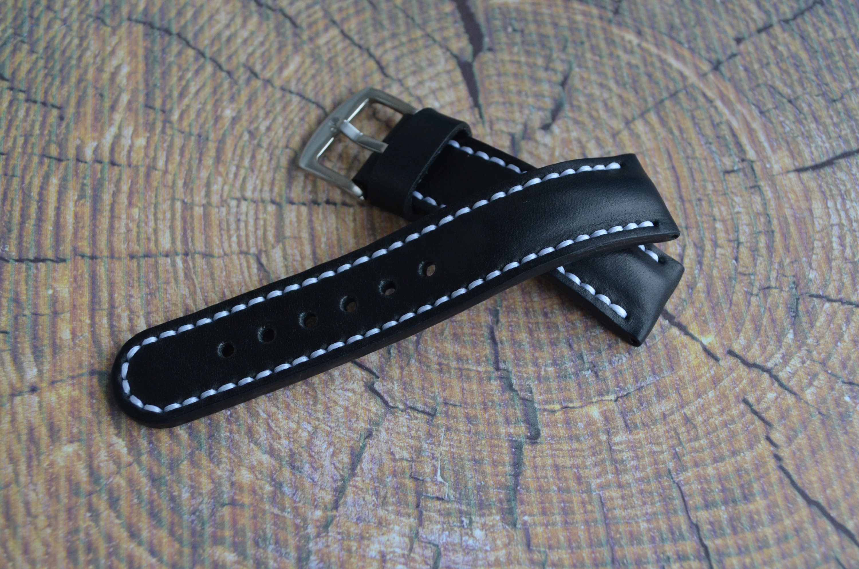 Leather Watch Strap Black Wrist Watch Band Bracelet Handmade - Etsy
