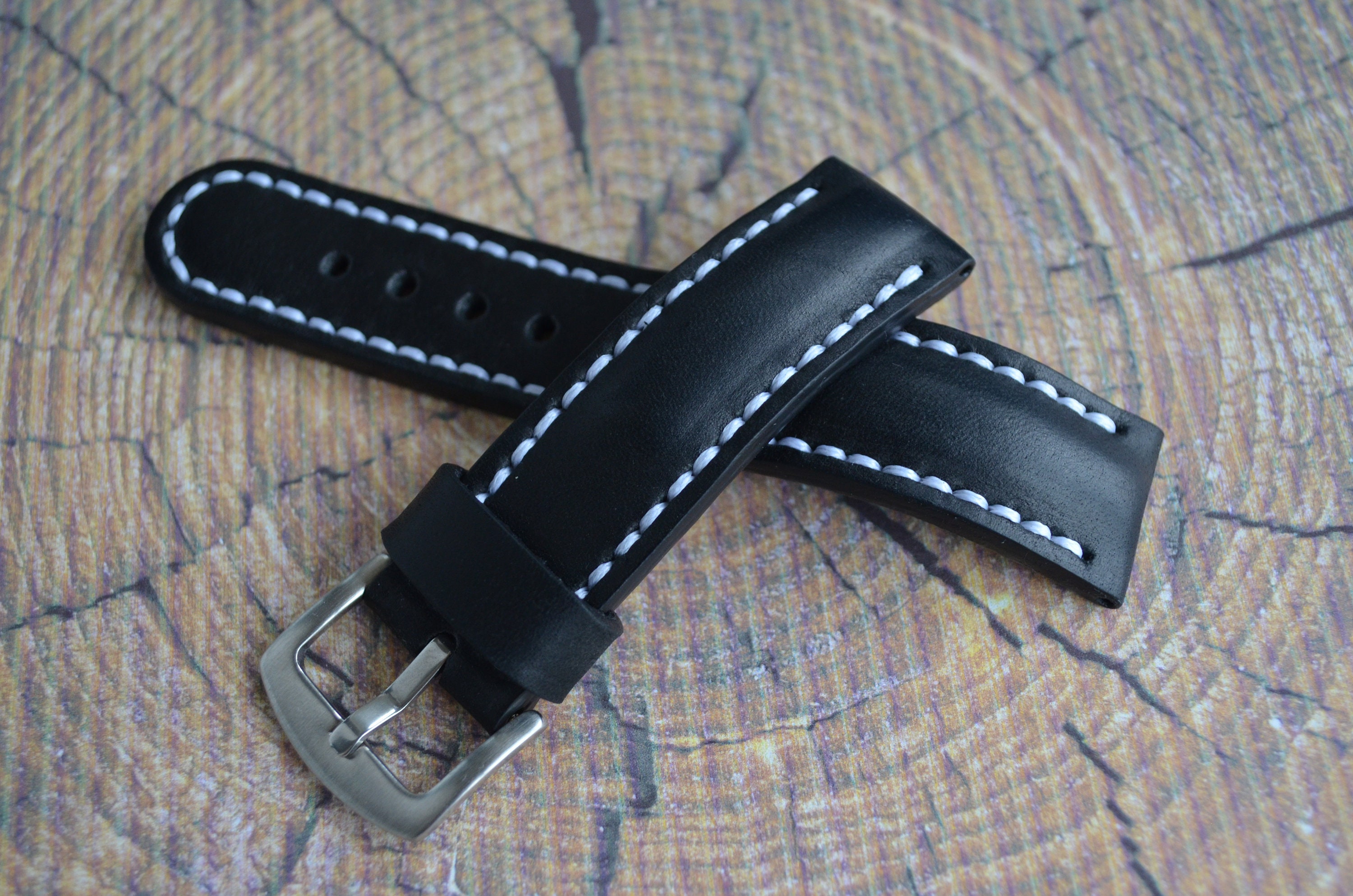 Leather watch strap Black wrist watch band bracelet handmade | Etsy