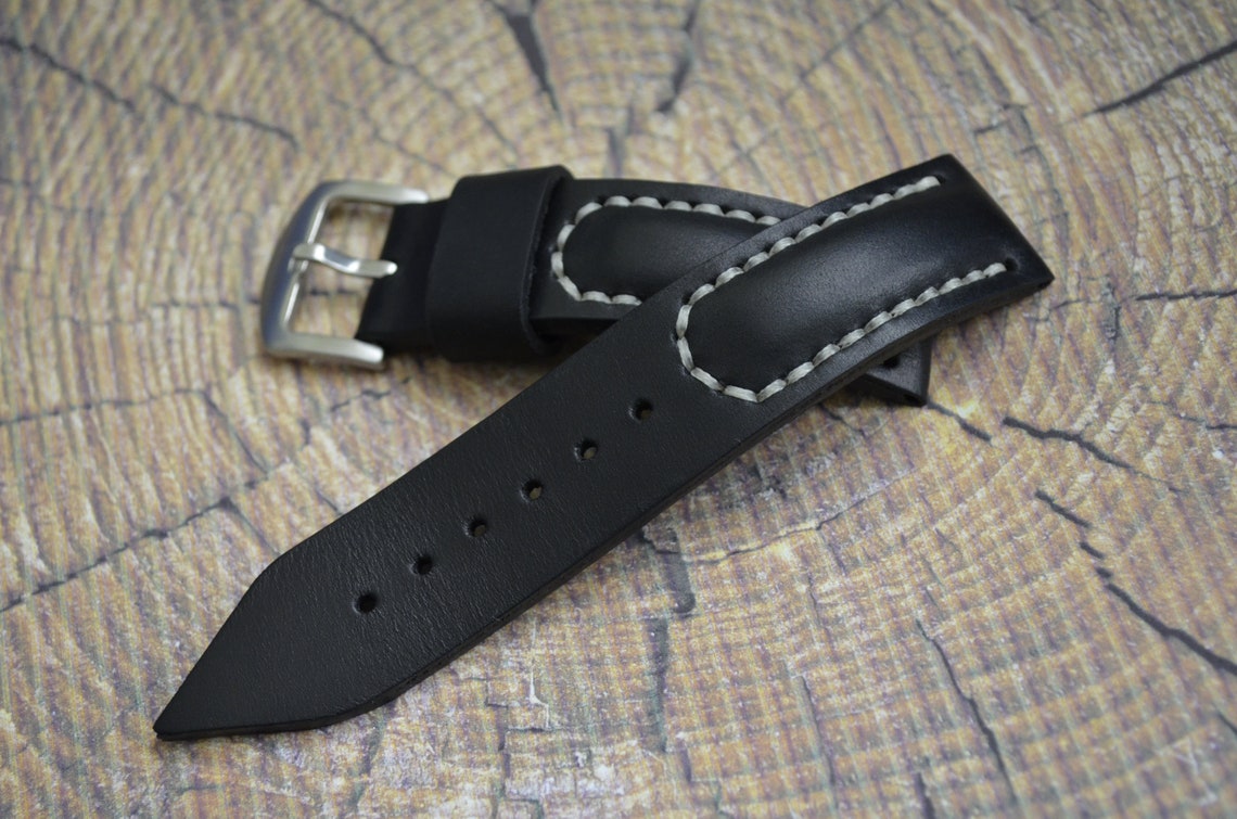Leather Watch Strap Black Wrist Watch Band Bracelet Handmade | Etsy