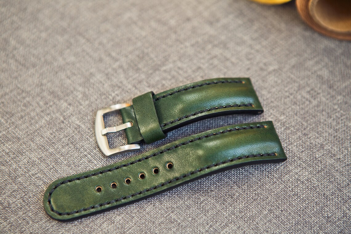 Leather Watch Strap Green Wrist Watch Band Bracelet Handmade Etsy