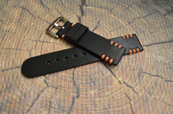 vintage black leather watch strap