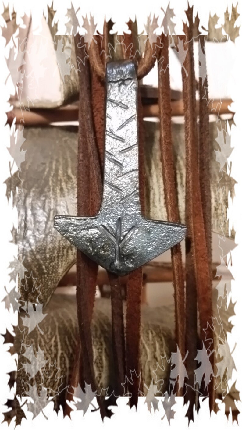 100/% reclaimed ironsteel Pendent Keychain Hand Forged Thor/'s Hammer with Custom Rune or 2 initals Necklace Amulet