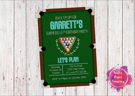 Pool Table Birthday Party Invitation Digital Download | Etsy