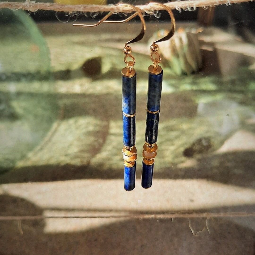 Boucles D’oreilles Vintage Dorées à Clips – Avec Lapis Lazuli (occasion)