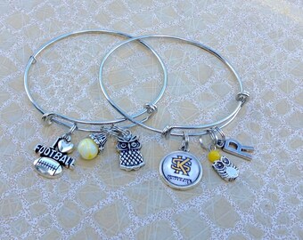 CustomCharms Alabama State Gold Expandable Wire Charm Bracelet Bangle w/Green Color Crystals CustomCharms Alabama State Gold Expandable Wire Charm Bracelet Bangle w/Green Color Crystals