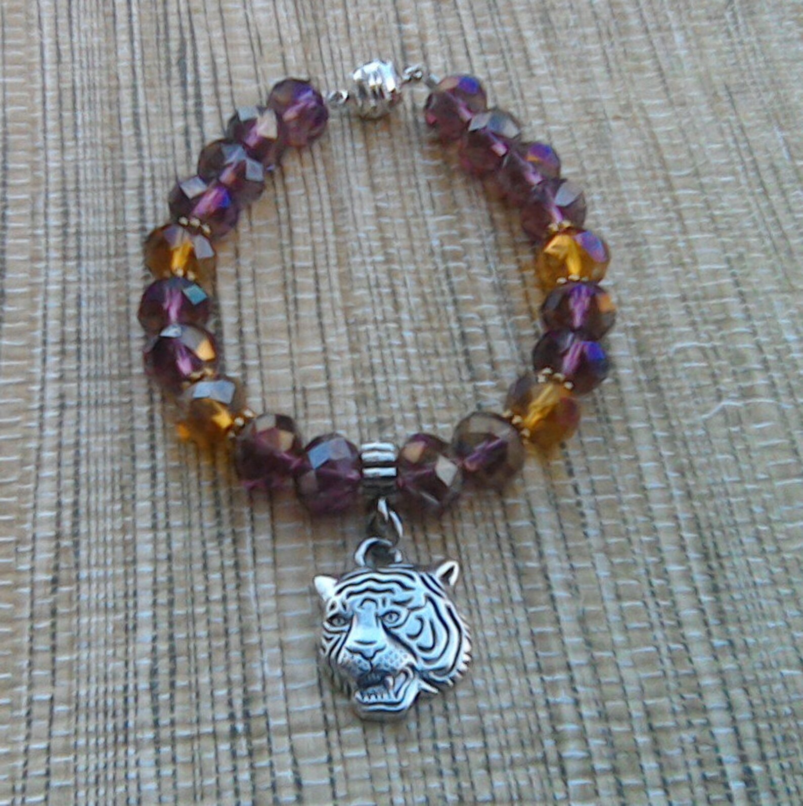 LSU Tigers Charm Bracelet Tiger Charm Bracelet Beaded Etsy