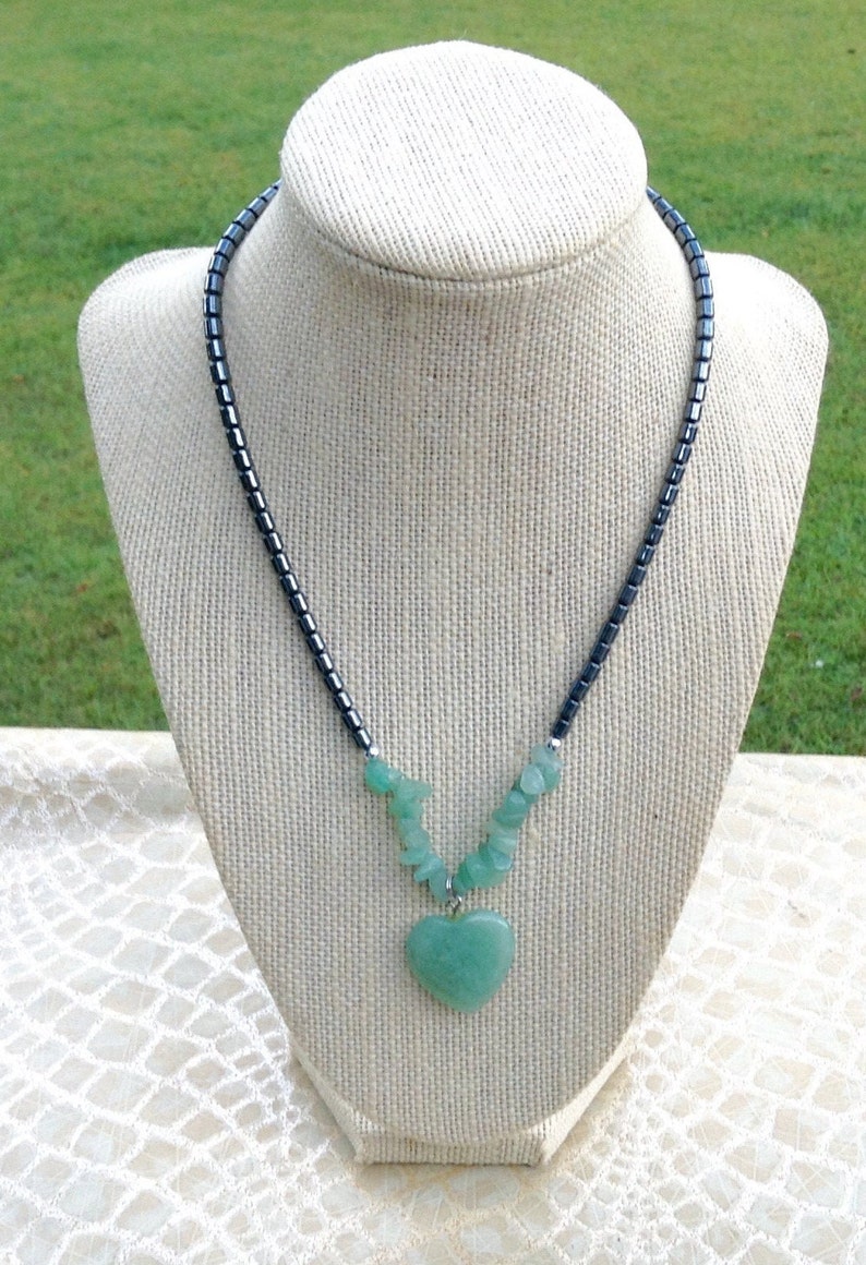 Hematite Chip Gemstone Heart Necklace Women Heart Pendant Necklace Hematite Necklace Hematite Jewelry Valentine Gift Mother/'s Day Gift