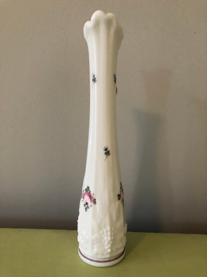 Vintage Westmoreland Hand Painted Milk Glass Vase Ruffled Top Etsy