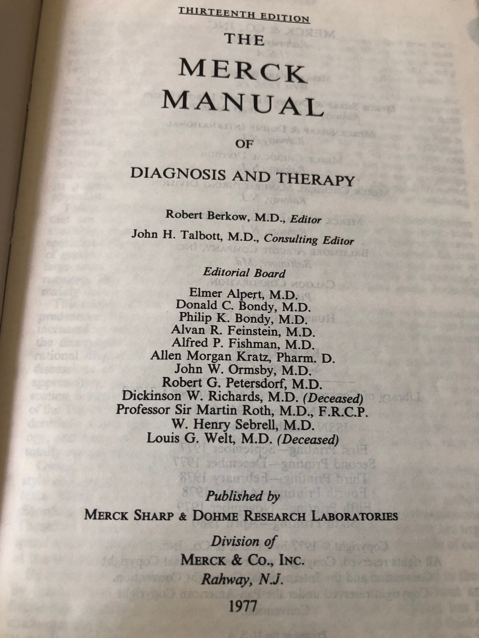 The Merck Manual of Diagnosis and Therapy Thirteenth Edition Etsy