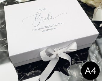 Personalised To My Bride Gift Box | Wedding Day | White | Luxurious | A4 Deep | Real Foil