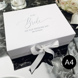 Personalisiert zu meiner Braut Geschenkbox | Hochzeitstag | Weiß | Luxuriös | A4 Tief | Echte Folie