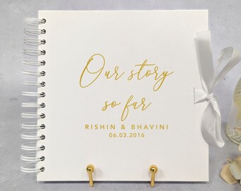 Personalised Couple Scrapbook for First Anniversary or Wedding - White - Our Story So Far - Real Foil