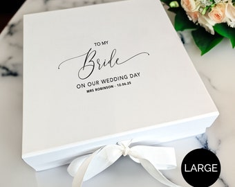 Personalisierte Geschenkbox für meine Braut | Hochzeitstag | Weiß | Luxuriös | Groß | Echte Folie