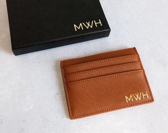 Personalised Credit Card Holder Wallet Purse - Unisex - Tan Brown, Champagne, Classic Blue and Black