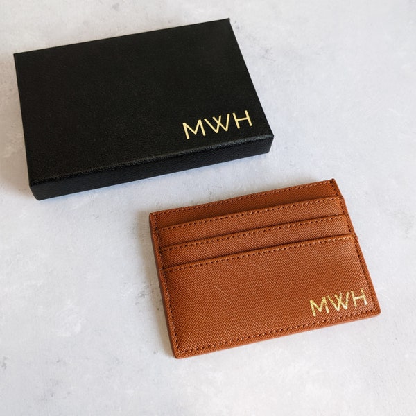 Personalised Credit Card Holder Wallet Purse - Unisex - Tan Brown, Champagne, Classic Blue and Black