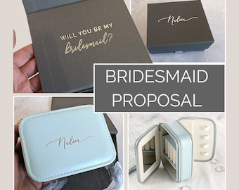 Bridesmaid Proposal Personalised Jewellery Box | Travel Case | Pale Blue