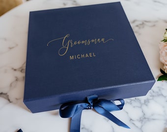 Personalised Navy Gift Box: Large Magnetic Closure, Groomsman Wedding Favour