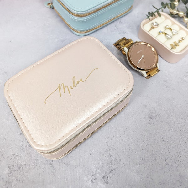 Double Zip | Personalised Jewellery Box | Travel Case | Blush Pink | Valentines gift