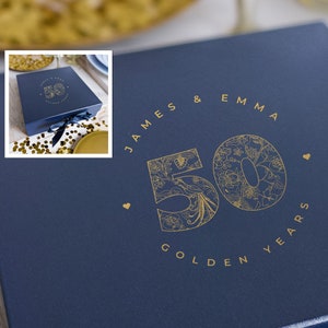 50e huwelijksverjaardag geschenkdoos - 50 gouden jaren - gepersonaliseerd met paarnamen