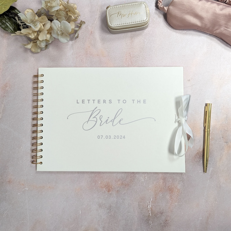 Letters to the Bride A4 Scrapbook Album Real Foil Ribbon Tie Copper Coil Snow White & Silver