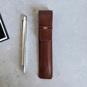 Étui à stylo personnalisé - Cuir véritable - Noir et marron - Pochette de support