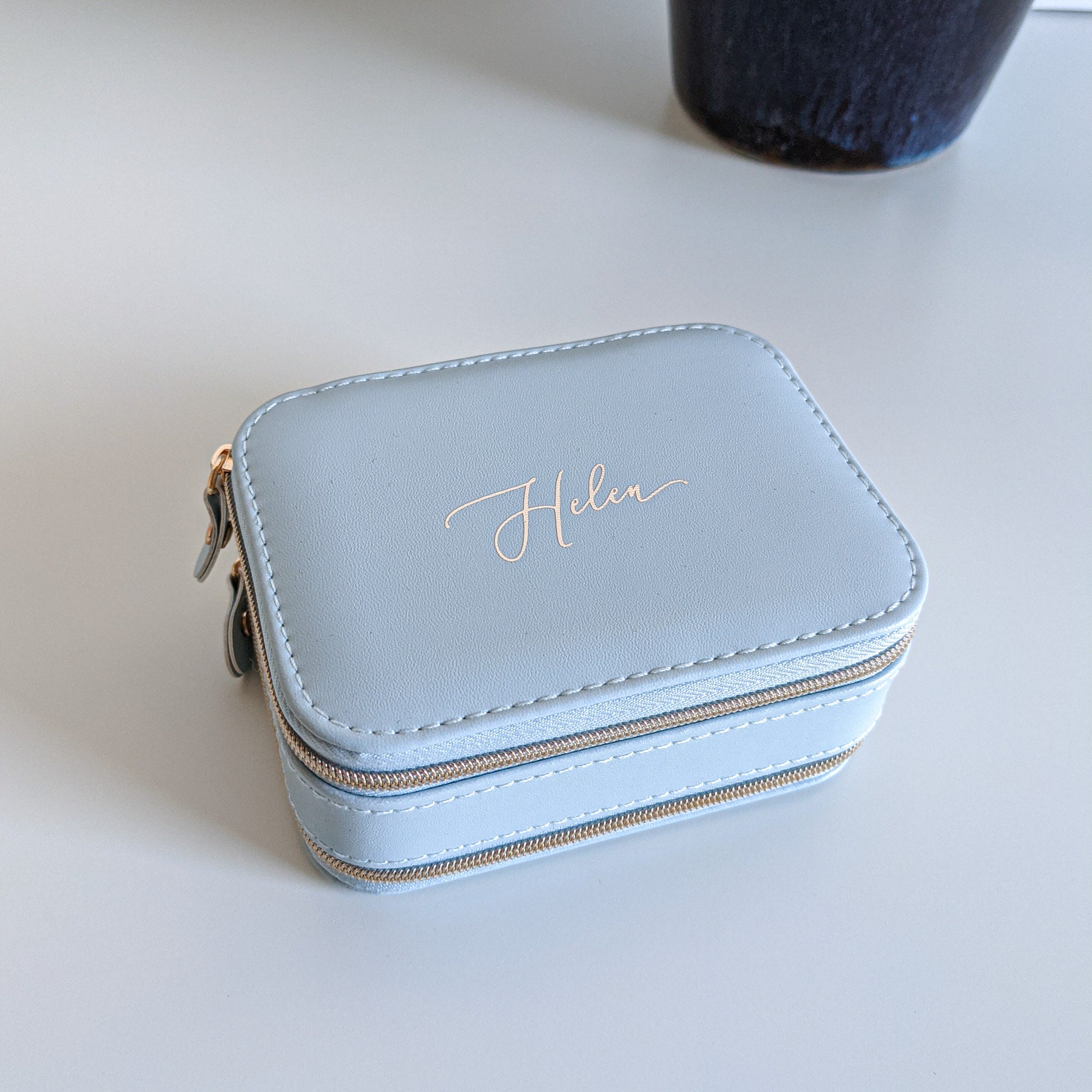 Personalised Jewellery Box Travel Case Pale Blue Etsy UK
