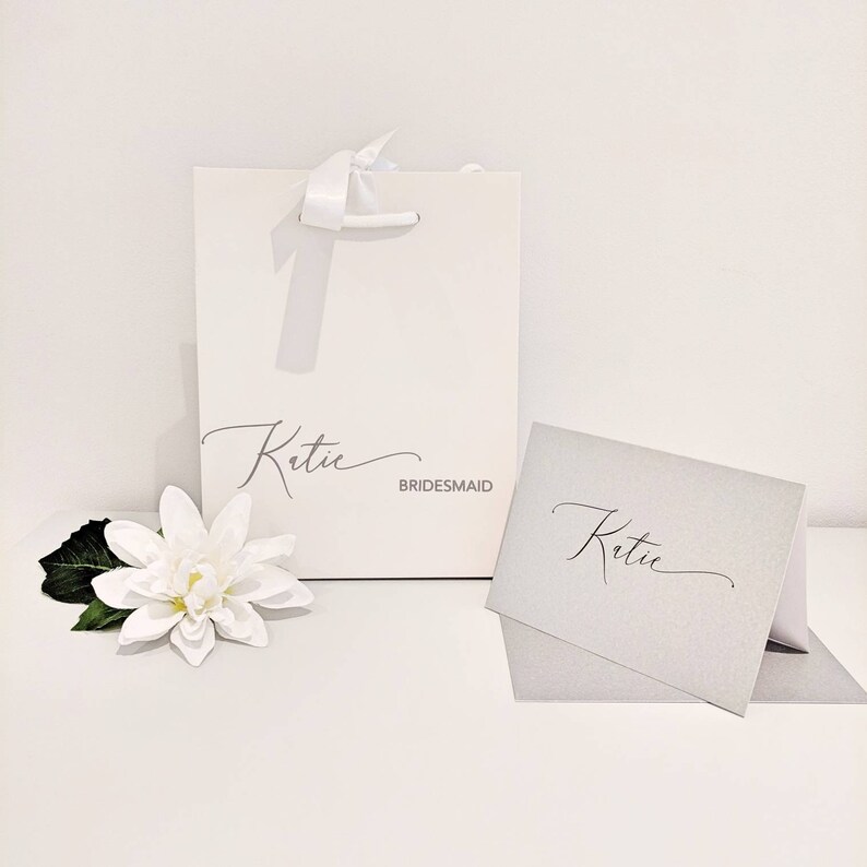 Personalised Gift Bag With Card Bridesmaid White Silver Etsy UK