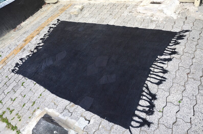 Alfombra hemp, alfombra de cáñamo negro, alfombra de cáñamo anatolia, alfombra de cáñamo tejida a mano, alfombra vintage turca, alfombra de cáñamo antigua 6.7 x4.6ft, 205x141cm imagen 2