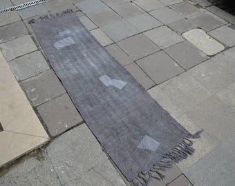 Alfombra de cáñamo 2x8, diseño irregular hecho a mano Vintage Hemp Kilim, Alfombra antigua tradicional tradicional de Anatolia, alfombra de cáñamo turca, piso de cáñamo alfombra Kilim moderna