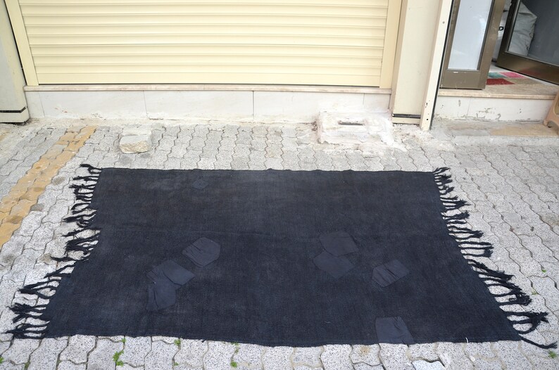 Alfombra hemp, alfombra de cáñamo negro, alfombra de cáñamo anatolia, alfombra de cáñamo tejida a mano, alfombra vintage turca, alfombra de cáñamo antigua 6.7 x4.6ft, 205x141cm imagen 4