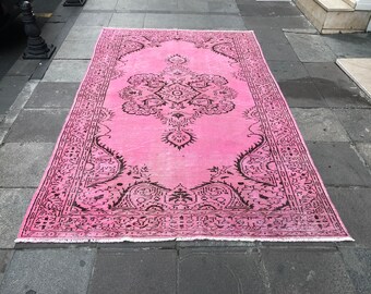 Home Living Rug,Area Rug,8.7"x5'.6" ft,Traditional Rug,Pink Turkish Rug,Eclectic Rug,Accent Rug,Overdyed Oushak Rug,266x170 cm,code:2532