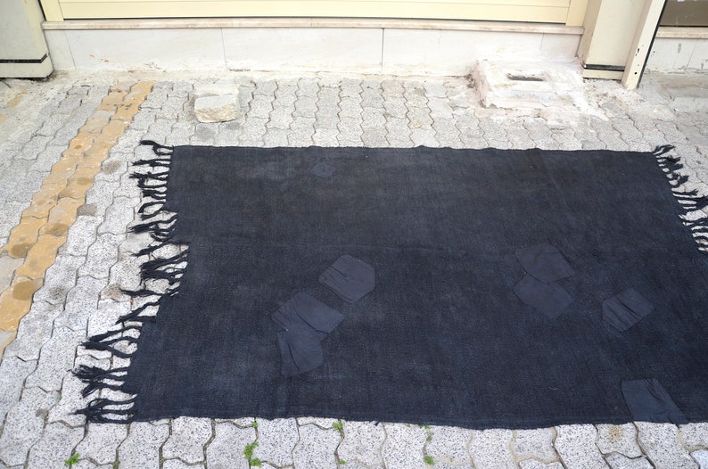 Alfombra hemp, alfombra de cáñamo negro, alfombra de cáñamo anatolia, alfombra de cáñamo tejida a mano, alfombra vintage turca, alfombra de cáñamo antigua 6.7 x4.6ft, 205x141cm imagen 3