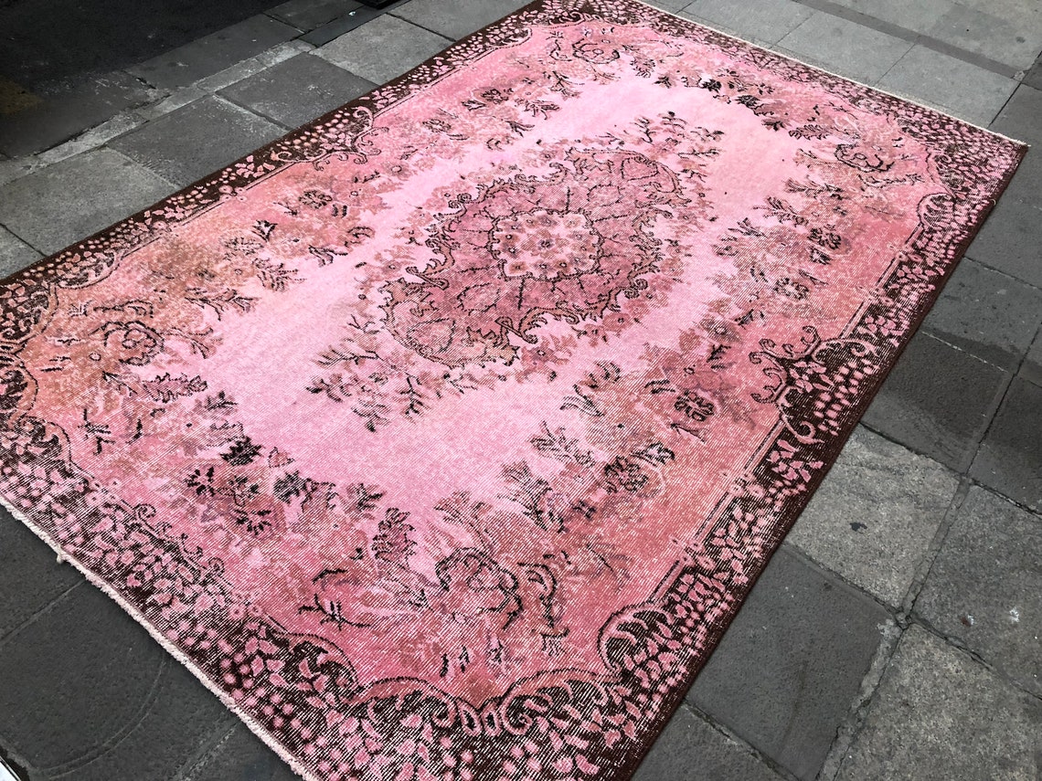 Turkish Pink Rug,vintage Carpet,decorative Wool Carpets,9x6 Rug Etsy