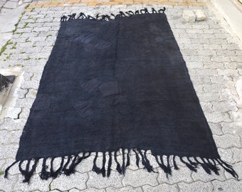 HEMP rug, Black Hemp rug, anatolian hemp rug, handwoven hemp rug, turkish vintage rug, antique hemp rug 6.7"x4.6"ft, 205x141cm