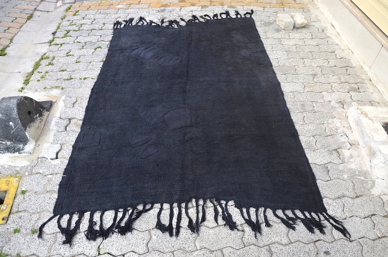 Alfombra hemp, alfombra de cáñamo negro, alfombra de cáñamo anatolia, alfombra de cáñamo tejida a mano, alfombra vintage turca, alfombra de cáñamo antigua 6.7 x4.6ft, 205x141cm imagen 1