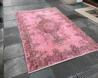 free Shipping,Living Room Rug,8'.6" x5'.6" ft,Handknotted Rug,Vintage Area Rug,Overdyed Oushak Turkish Rug,Nomadic Antique Carpet,code:2534