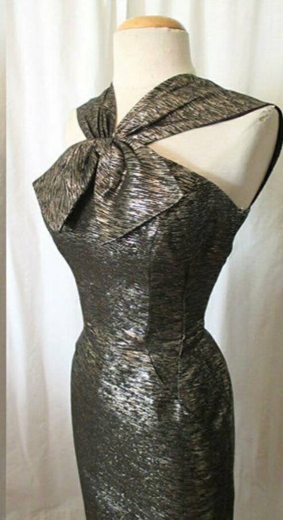 1950s Gold,Silver, Black Lurex Cocktail Party Dres
