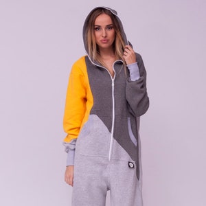 Adult Overall Pajamas Full Length Lounger with Zipper, Womens Overall, hooded embroidery, plus size Overall, image 1