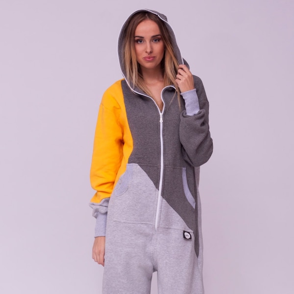 Adult Overall Pajamas - Full Length Lounger with Zipper, Womens Overall, hooded embroidery, plus size Overall,