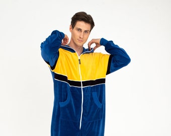 Adult overall Dakota, royal blue, yellow and violet color unisex adult jumpsuit, men pyjamas, adult overall, summer onepiece