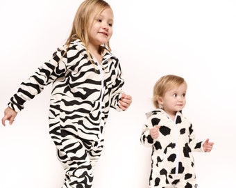 Animal print kids onesie, kids jumpsuit, kids overall, kid onesie, kids warm onesie, cotton kids onesie, kids cow print onesie ZEBRA