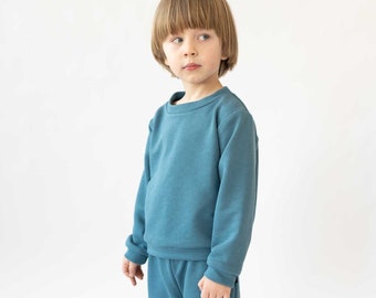 Kids sweatshirt, kids round neck sweatshirt with long sleeves, trendy kids cotton pullover , kids pullover BLUE STONE