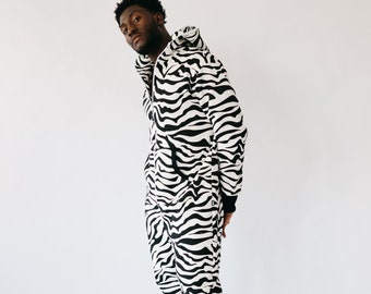 Adult Overall, zebra print overall, men Jumpsuit, Overall Pajama, Plus Size Jumpsuit, adult overall, unisex overall with hood ZEBRA