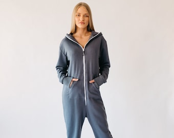 Adult overall, dark grey adult overall, hooded pyjamas, adult jumpsuits, adult overall, festival clothing, onepiece Jumpsuit with hood ROCK