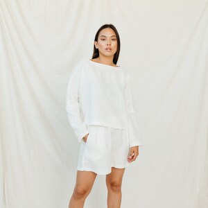Natural white linen crop top MEDANOSO, women linen top, organic and sustainable linen summer top, handmade linen clothing