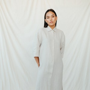 Natural sand color linen long buttoned dress TOTTORI, women linen dress, organic and sustainable linen summer dress, handmade linen clothing