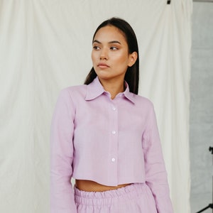 Natural violet linen crop top JARAN, women linen top, organic and sustainable linen summer top, handmade linen clothing